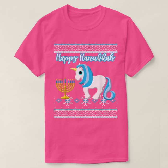 Camiseta Ugly Hanukkah  Unicorn Menorah  (Diseño del anverso)