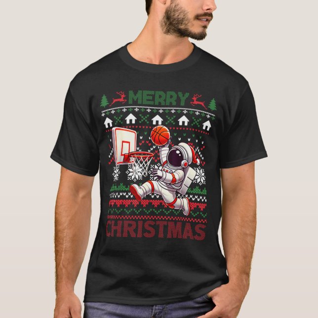 Camiseta Ugly Merry Christmas Astronaut Dunk Santa Hat Snow (Anverso)