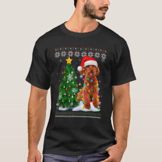 Camiseta Ugly Poodle Dog Santa Hat Árbol de Navidad Light