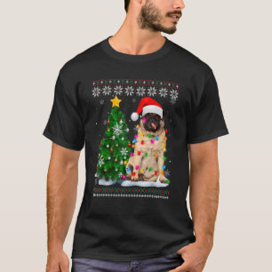 Camiseta Ugly Pug Dog Santa Hat Christmas Tree Light
