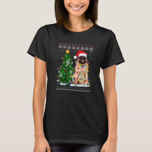 Camiseta Ugly Pug Dog Santa Hat Christmas Tree Light