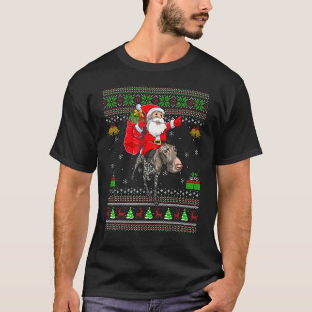 Camiseta Ugly Santa Riding German Shorthaired Pointer Dog C (Anverso)