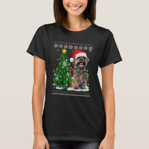 Camiseta Ugly Shih Tzu Dog Santa Hat Árbol de Navidad Light