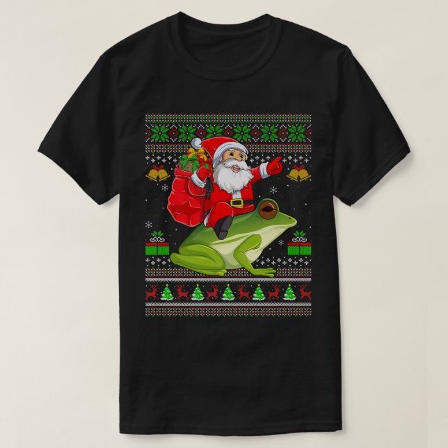 Camiseta Ugly Xmas Funny Santa Claus Riding Tree Frog Chris (Diseño del anverso)