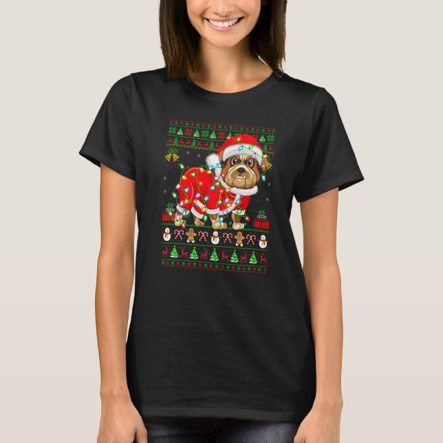 Camiseta Ugly Xmas Lights Santa Bulldog Christmas   (Anverso)
