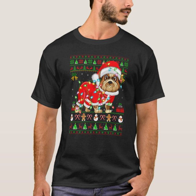 Camiseta Ugly Xmas Lights Santa Bulldog Christmas   (Anverso)