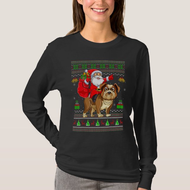 Camiseta Ugly Xmas Santa Riding Bulldog Christmas (Anverso)