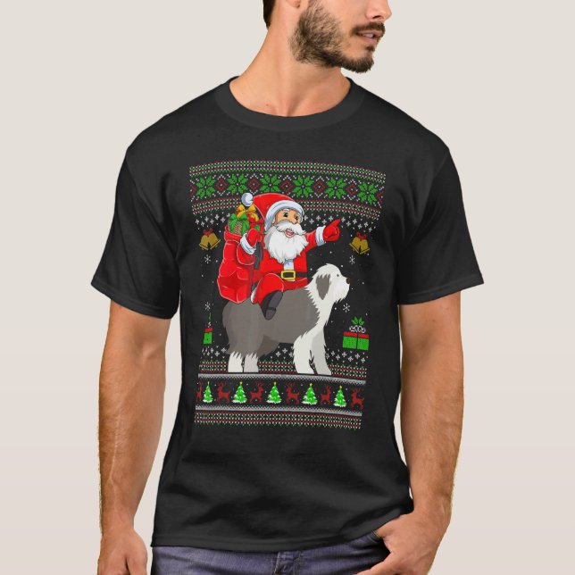 Camiseta Ugly Xmas Santa Riding English Sheepdog Christmas (Anverso)