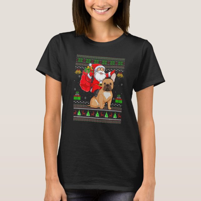 Camiseta Ugly Xmas Santa Riding French Bulldog Christmas (Anverso)