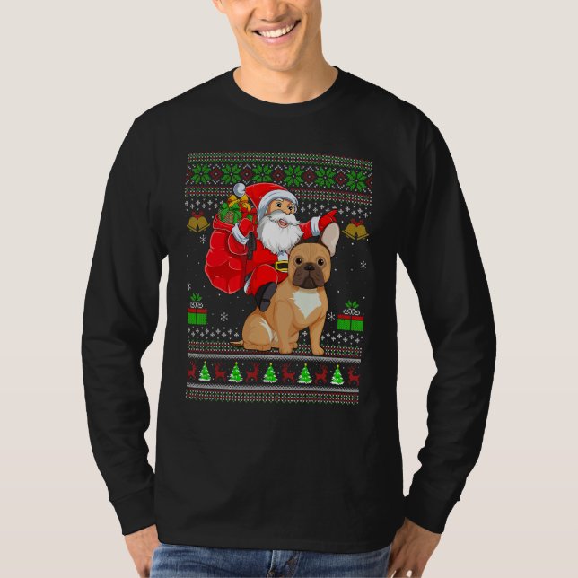Camiseta Ugly Xmas Santa Riding French Bulldog Christmas (Anverso)