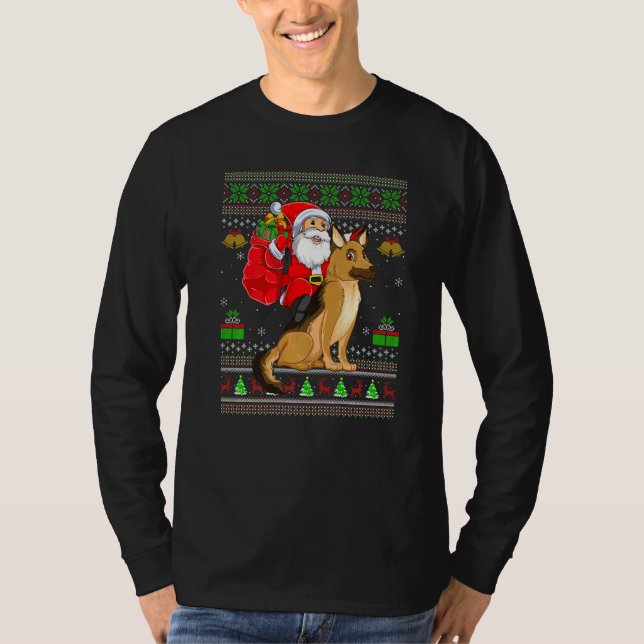 Camiseta Ugly Xmas Santa Riding German Shepherd Dog Christm (Anverso)
