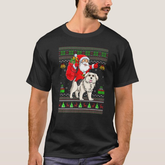 Camiseta Ugly Xmas Santa Riding Great Pyrenees Dog Christma (Anverso)