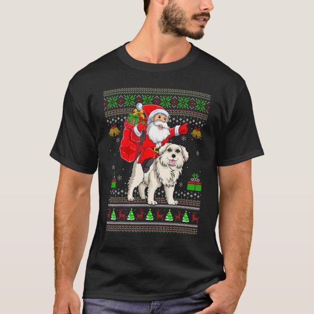 Camiseta Ugly Xmas Santa Riding Great Pyrenees Dog Christma (Anverso)