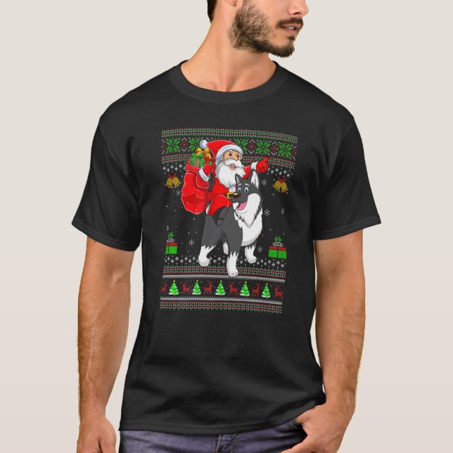Camiseta Ugly Xmas Santa Riding Malamute Dog Christmas (Anverso)