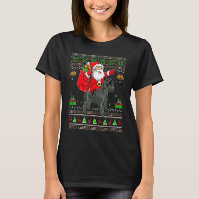 Camiseta Ugly Xmas Santa Riding Miniature Schnauzer Dog Chr (Anverso)