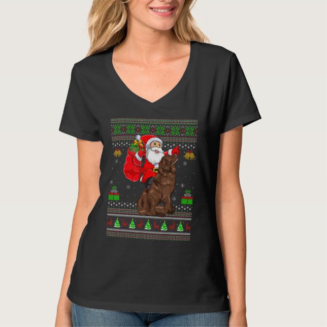 Camiseta Ugly Xmas Santa Riding Newfoundland Dog Christmas (Anverso)
