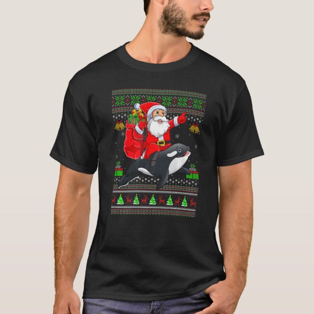 Camiseta Ugly Xmas Santa Riding Orca Fish Christmas (Anverso)