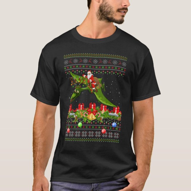 Camiseta Ugly Xmas Santa Riding Pterodactyl Dinosaur Bird C (Anverso)