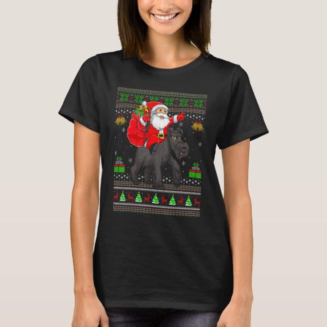 Camiseta Ugly Xmas Santa Riding Schnauzer Dog Christmas (Anverso)