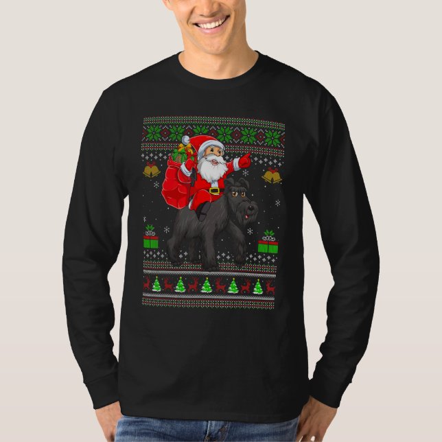 Camiseta Ugly Xmas Santa Riding Schnauzer Dog Christmas (Anverso)