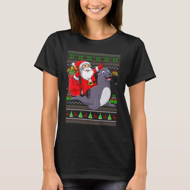 Camiseta Ugly Xmas Santa Riding Seals Christmas (Anverso)