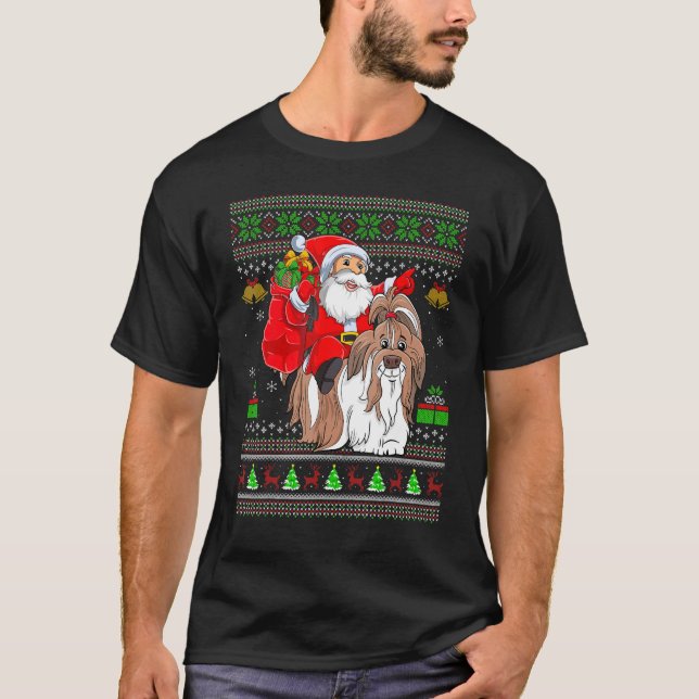 Camiseta Ugly Xmas Santa Riding Shih Tzu Dog Christmas (Anverso)
