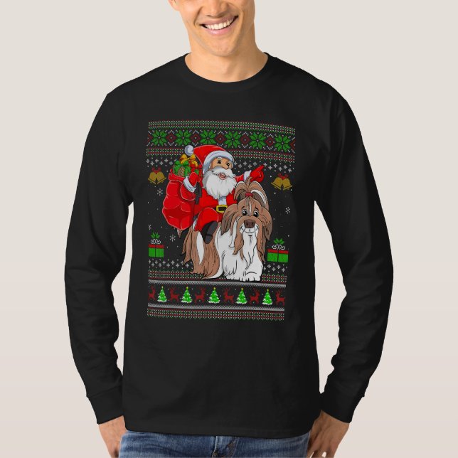 Camiseta Ugly Xmas Santa Riding Shih Tzu Dog Christmas (Anverso)