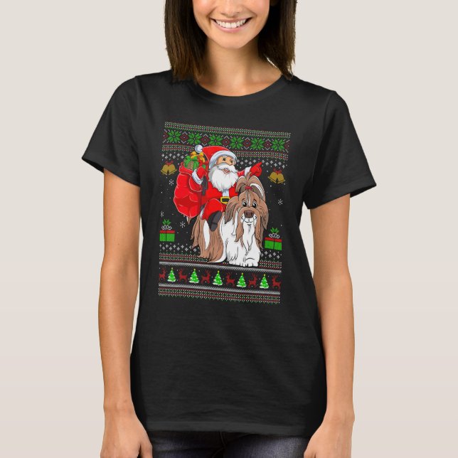 Camiseta Ugly Xmas Santa Riding Shih Tzu Dog Christmas (Anverso)