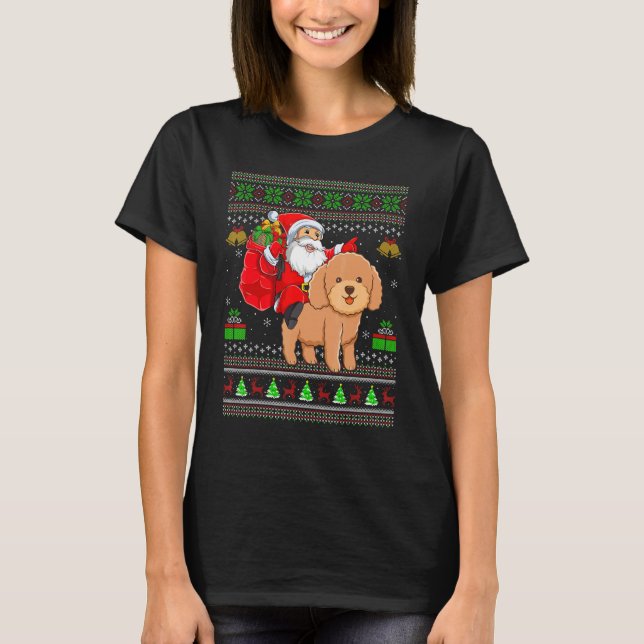 Camiseta Ugly Xmas Santa Riding Toy Poodle Dog Christmas (Anverso)
