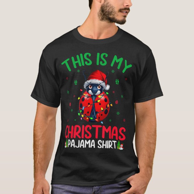 Camiseta Ugly Xmas Tree Lights Santa Ladybug Christmas Paja (Anverso)