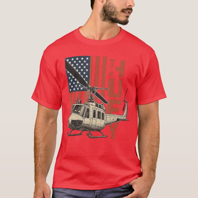 Camiseta UH1 Huey Military Helicopter Aviation American Fla (Anverso)