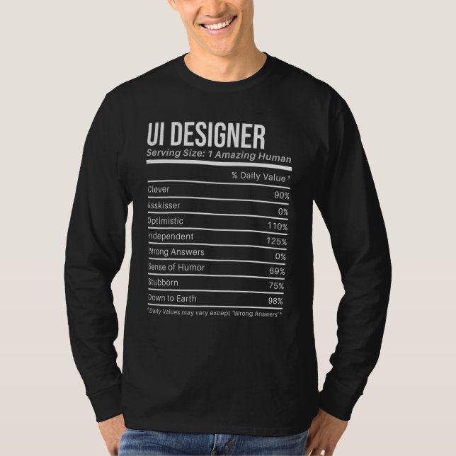 Camiseta ui designer Nutritional Values  Nutrition Facts (Anverso)