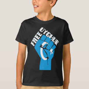 Camiseta Uigur libre resiste el puño con bandera uigur