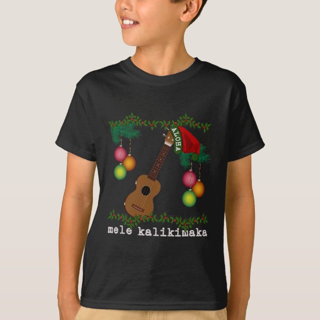 Camiseta Uke Mele Kalikimaka Ukulele Navidades Canciones Al (Anverso)