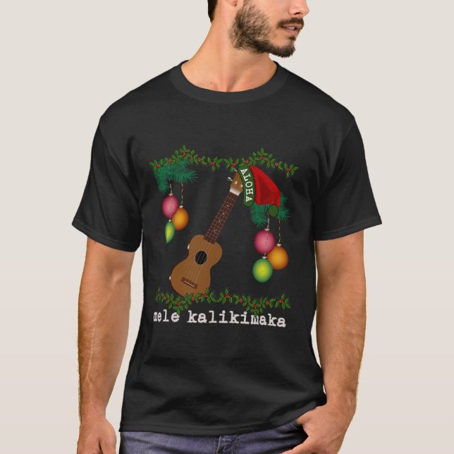 Camiseta Uke Mele Kalikimaka Ukulele Navidades Canciones Al (Anverso)