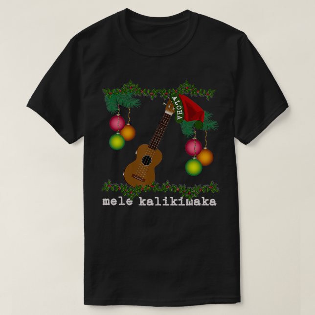 Camiseta Uke Mele Kalikimaka Ukulele Navidades Canciones Al (Diseño del anverso)