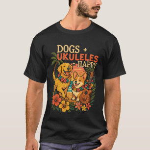 Camiseta Ukelele Hawaiano Perros Uke + Ukeleles Feliz