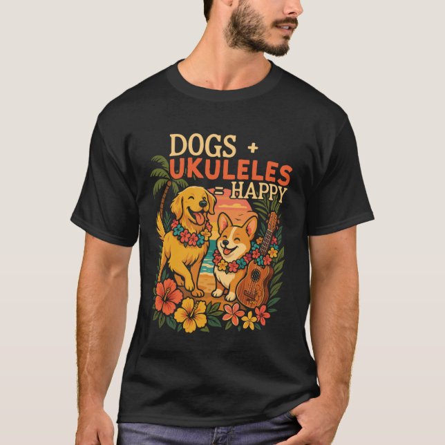 Camiseta Ukelele Hawaiano Perros Uke + Ukeleles Feliz (Anverso)
