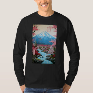 Camiseta Ukiyo-e Cherry Blossom Monte Fuji Serenity Japones
