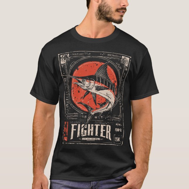 Camiseta Ukiyo-e Fighter Swordfish | Retrato de pez guerrer (Anverso)