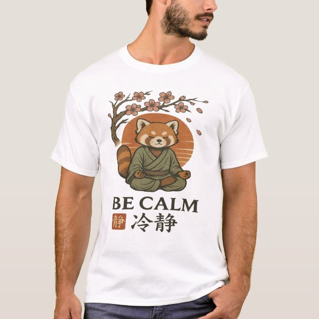 Camiseta ukiyo-e Red Panda- Be CALM japanese Zen meditation (Anverso)