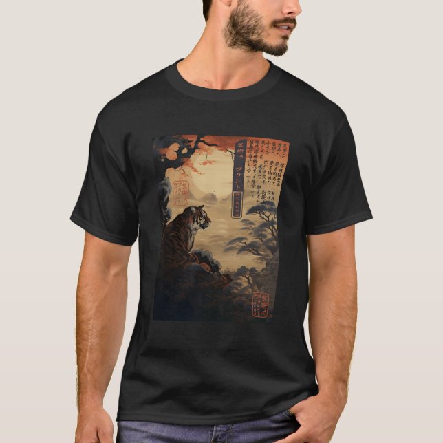 Camiseta Ukiyo-E Sunset Tiger Gaze Japonés (Anverso)