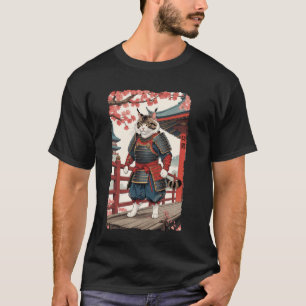 Camiseta Ukiyo-e vintage gato samurái en kimono Sumi-e ninj