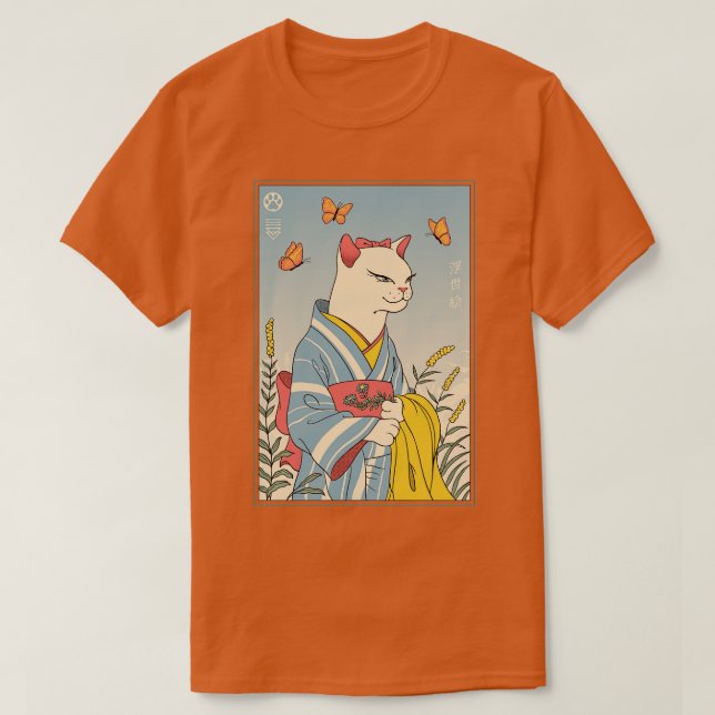 Camiseta Ukiyoe de gato blanco (Diseño del anverso)