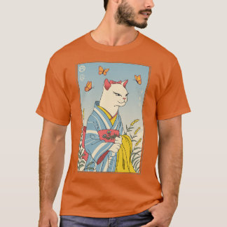 Camiseta Ukiyoe de gato blanco