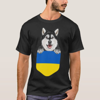 Camiseta Ukraine Flag Alaskan Malamute Dog In Pocket