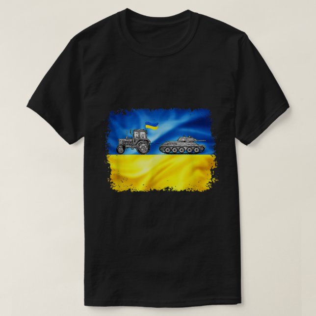 Camiseta Ukrainian Tractor Pulling Tank With Ukrainian Ukra (Diseño del anverso)