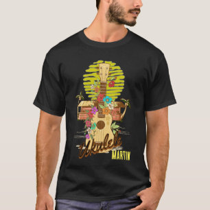 Camiseta Ukulele con flores y palmeras/nombre editable