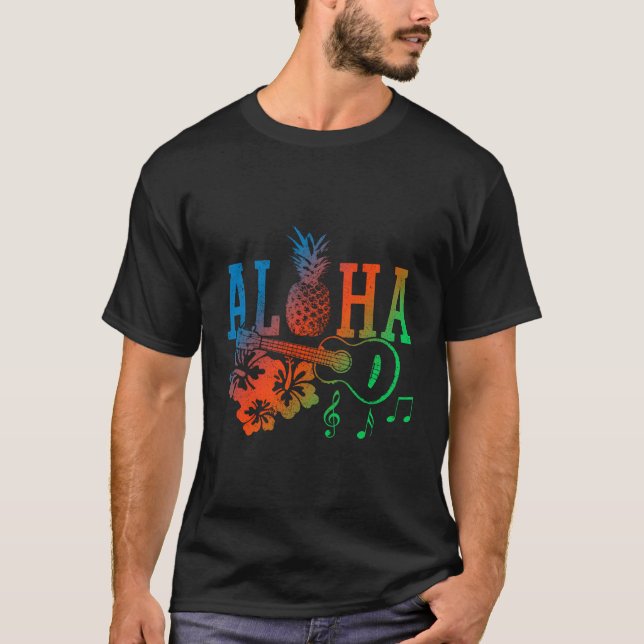 Camiseta Ukulele de piña hawaiana Aloha Hibiscus Summer G (Anverso)