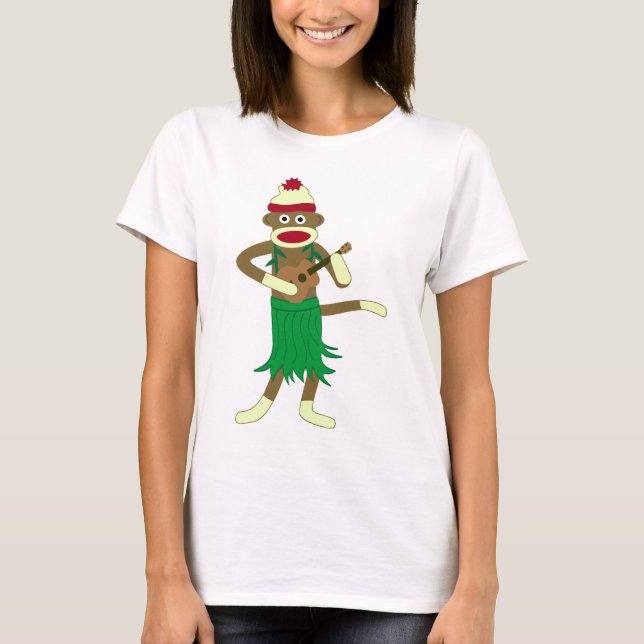 Camiseta Ukulele del mono del calcetín (Anverso)